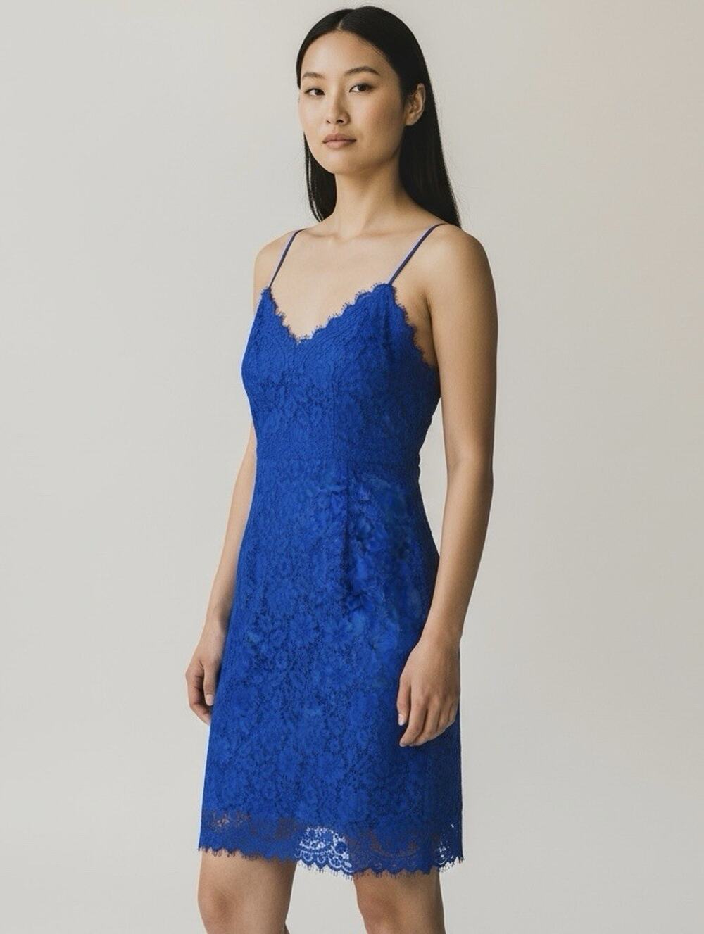 J.Crew Royal Blue Lace Scallop Hem Cocktail Party Shift Dress Sz 2 Wedding Guest
